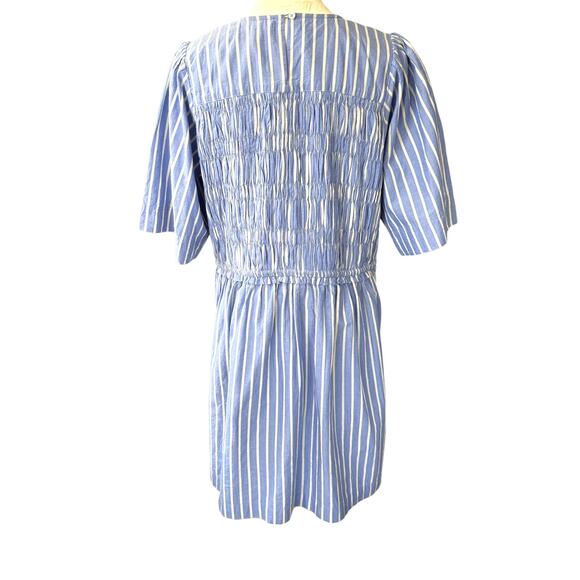 Apiece Apart Adorna Smocked Striped Cotton Mini Dress Blue White Size Medium - Picture 4 of 9
